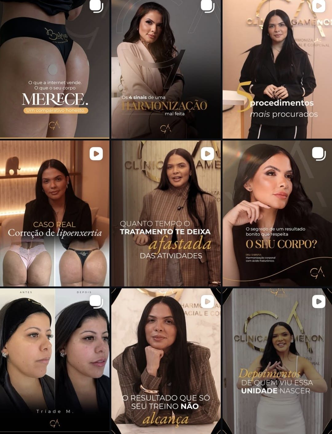 Grid de social media da Clínica Agamenon